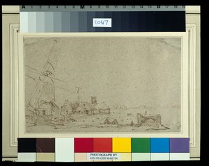 Eine Windmühle und eine Gruppe von Häusern, ca. 1652-53
