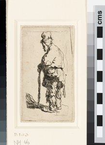 Bettler, der auf einem Stock lehnt von Rembrandt van Rijn