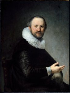 Niederländischer Bürger, der seine Handschuhe hält, trägt eine Halskrause von Rembrandt van Rijn