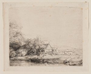 Landschaft mit trinkender Kuh von Rembrandt Harmensz. van Rijn