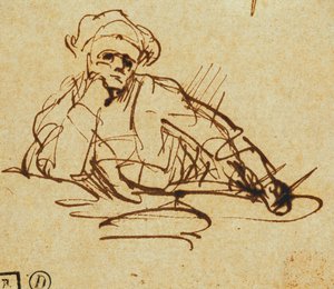 Studie eines Schriftstellers, sitzend, in Gedanken versunken
