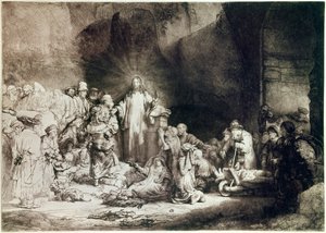 Das Stück mit hundert Gulden oder Jesus heilt die Kranken. Kupferstich von Harmenszoon van Rijn, genannt Rembrandt (1606-1669) um 1649. Paris, Louvre