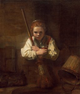 Ein Mädchen mit einem Besen, 1651 von Rembrandt van Rijn