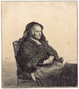 Eine ältere Frau (Rembrandts Mutter, am Tisch sitzend)