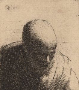 Kahlköpfiger Mann mit offenem Mund, nach unten blickend, um 1630