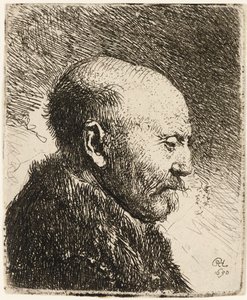 Kahlköpfiger Mann im Profil rechts: Rembrandts Vater, 1630