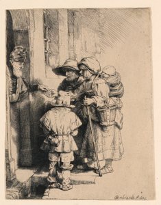 Bettler erhalten Almosen an der Tür eines Hauses von Rembrandt van Rijn