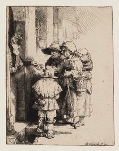 Bettler, die Almosen an der Tür eines Hauses empfangen von Rembrandt van Rijn