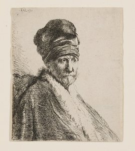 Büste eines Mannes mit hohem Hut von Rembrandt van Rijn