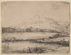 Kanal mit einem Angler und zwei Schwänen von Rembrandt van Rijn