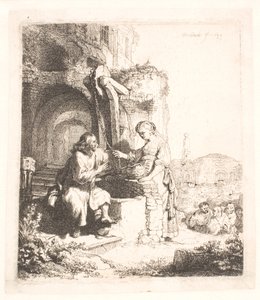 Christus und die Frau von Samaria: unter Ruinen von Rembrandt van Rijn