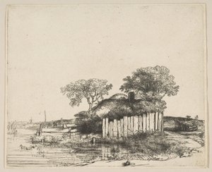 Hütte mit einem weißen Zaun, 1648
