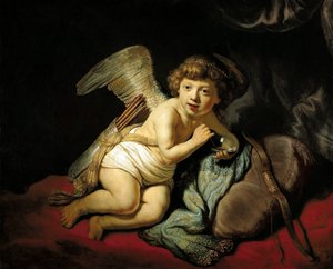 Amor bläst eine Seifenblase