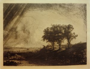 Die Landschaft mit den drei Bäumen von Rembrandt van Rijn