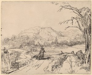 Landschaft mit Jäger und Hund von Rembrandt van Rijn