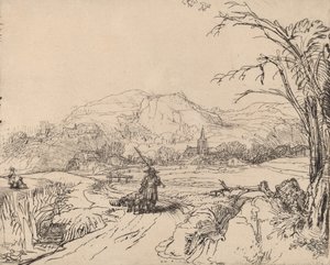 Landschaft mit Jäger und Hund von Rembrandt van Rijn