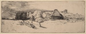 Landschaft mit Bäumen, Bauernhäusern und einem Turm von Rembrandt van Rijn