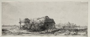 Landschaft mit einem Cottage und Heuscheune: Querformat