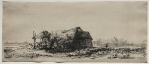 Landschaft mit einem Cottage und Heuscheune: Querformat, 1641 von Rembrandt van Rijn