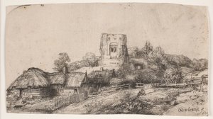 Landschaft mit einem quadratischen Turm von Rembrandt van Rijn
