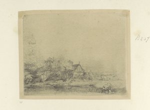 Landschaft mit trinkender Kuh