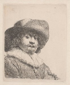 Mann mit breitkrempigem Hut und Halskrause von Rembrandt van Rijn