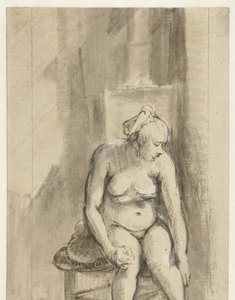 Sitzende nackte Frau am Ofen von Rembrandt van Rijn