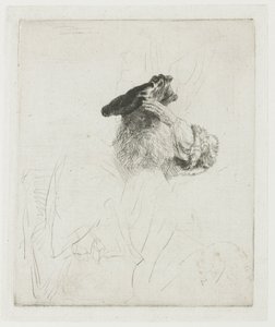 Alter Mann, der seine Augen mit der Hand beschattet von Rembrandt van Rijn
