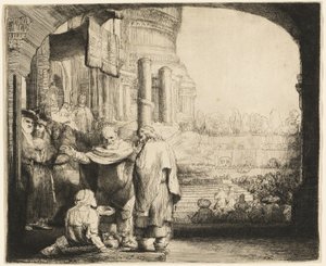 Petrus und Johannes heilen den Gelähmten am Tempeltor von Rembrandt van Rijn