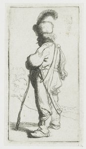 Pole, der sich auf einen Stock stützt von Rembrandt van Rijn
