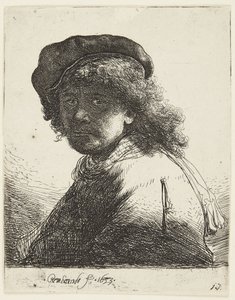 Rembrandt mit Mütze und Schal von Rembrandt van Rijn