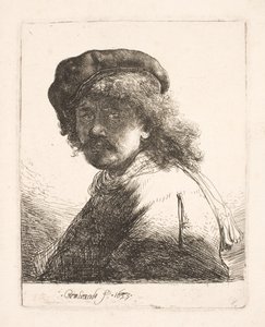 Rembrandt mit Mütze und Schal: das Gesicht dunkel: Büste