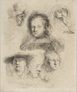 Rembrandts Frau und fünf andere Köpfe, 1636