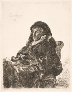 Rembrandts Mutter in Witwenkleid und schwarzen Handschuhen