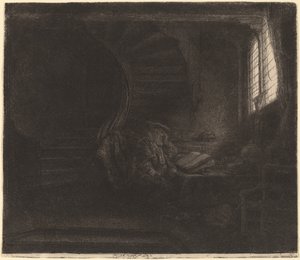 Heiliger Hieronymus in einer dunklen Kammer