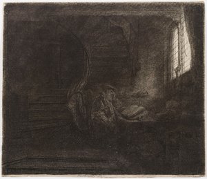 Heiliger Hieronymus in einer dunklen Kammer von Rembrandt van Rijn