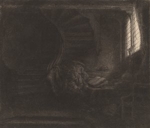 Heiliger Hieronymus in einer dunklen Kammer