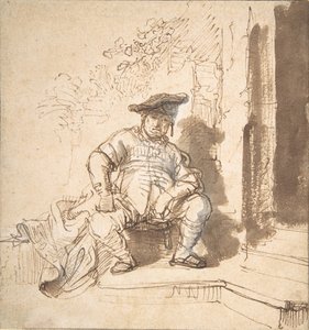 Sitzender Mann mit flacher Kappe, 1635-40 von Rembrandt van Rijn