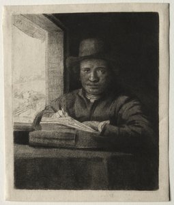 Selbstporträt beim Zeichnen am Fenster von Rembrandt van Rijn