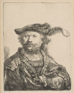 Selbstporträt mit Samtkappe und Feder, 1638 von Rembrandt van Rijn