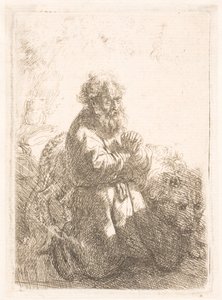 Der heilige Hieronymus kniend im Gebet, nach unten blickend
