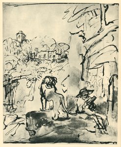 Der heilige Hieronymus liest in einer Landschaft von Rembrandt van Rijn