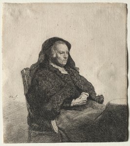 Die Mutter des Künstlers sitzt an einem Tisch und schaut nach rechts: Dreiviertellänge, ca. 1631