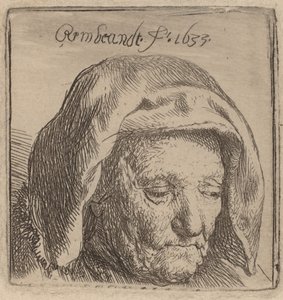 Die Mutter des Künstlers in einer Stoffhaube, nach unten blickend