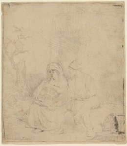 Die Rast auf der Flucht nach Ägypten: Leicht geätzt von Rembrandt van Rijn