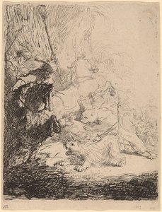 Die kleine Löwenjagd (mit zwei Löwen) von Rembrandt van Rijn