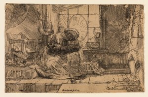Die Jungfrau und das Kind mit der Katze und der Schlange von Rembrandt van Rijn