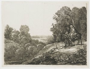 Die Flucht nach Ägypten: veränderte Platte von Seghers von Rembrandt van Rijn