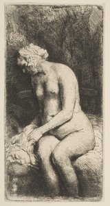 Frau badet ihre Füße an einem Bach, 1658