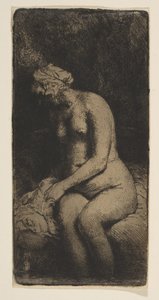 Frau, die ihre Füße an einem Bach badet, 1658